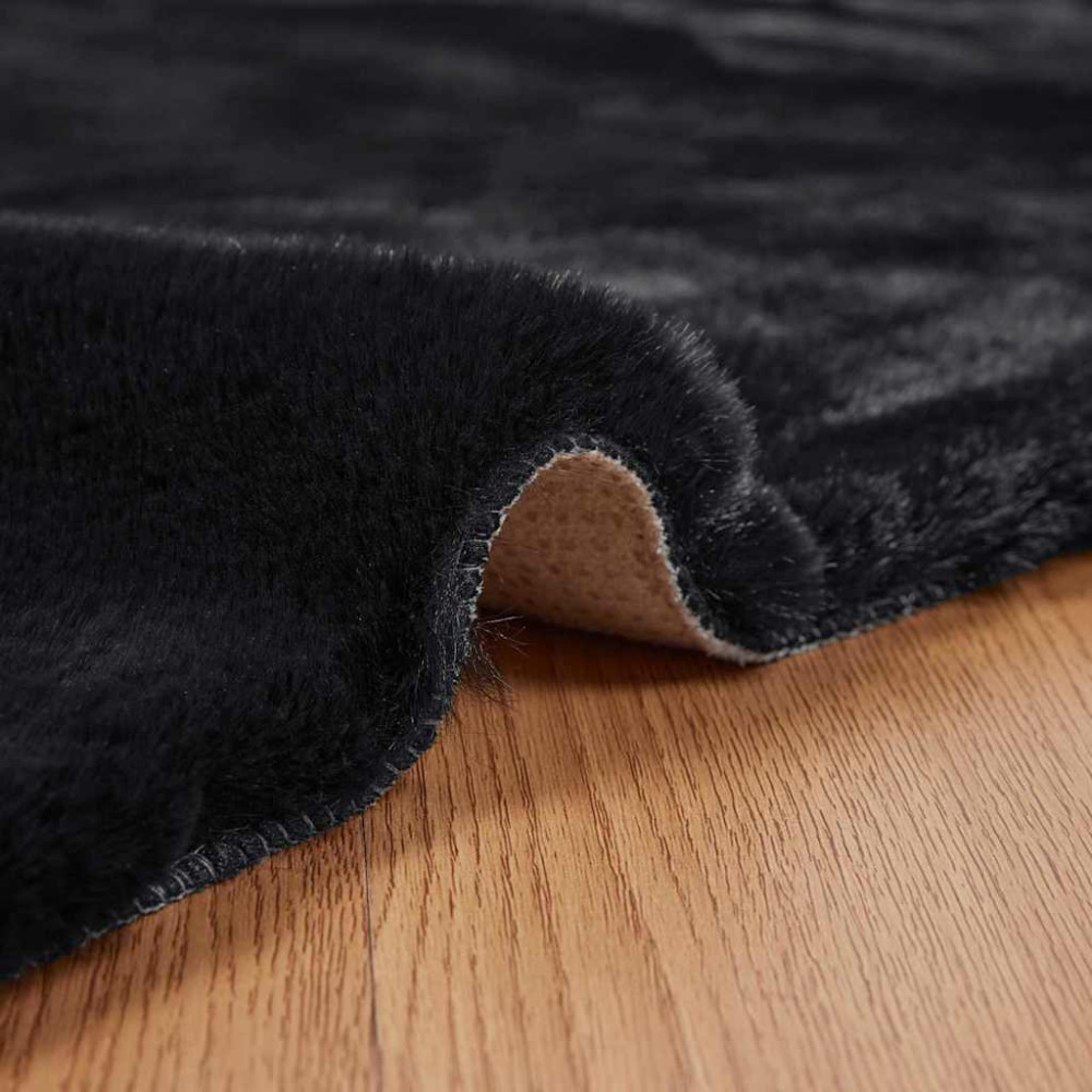 Produktbild för Halkfri matta i konstgjord kaninfäll OLITE Svart 200 x 200 cm