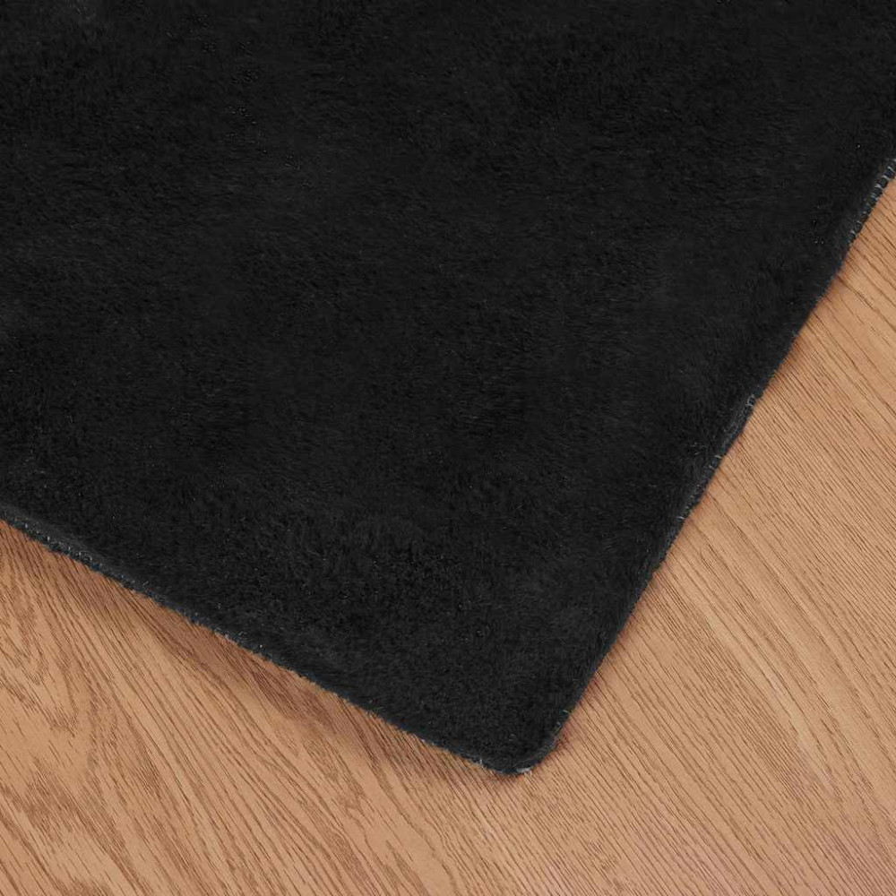 Produktbild för Halkfri matta i konstgjord kaninfäll OLITE Svart 200 x 200 cm
