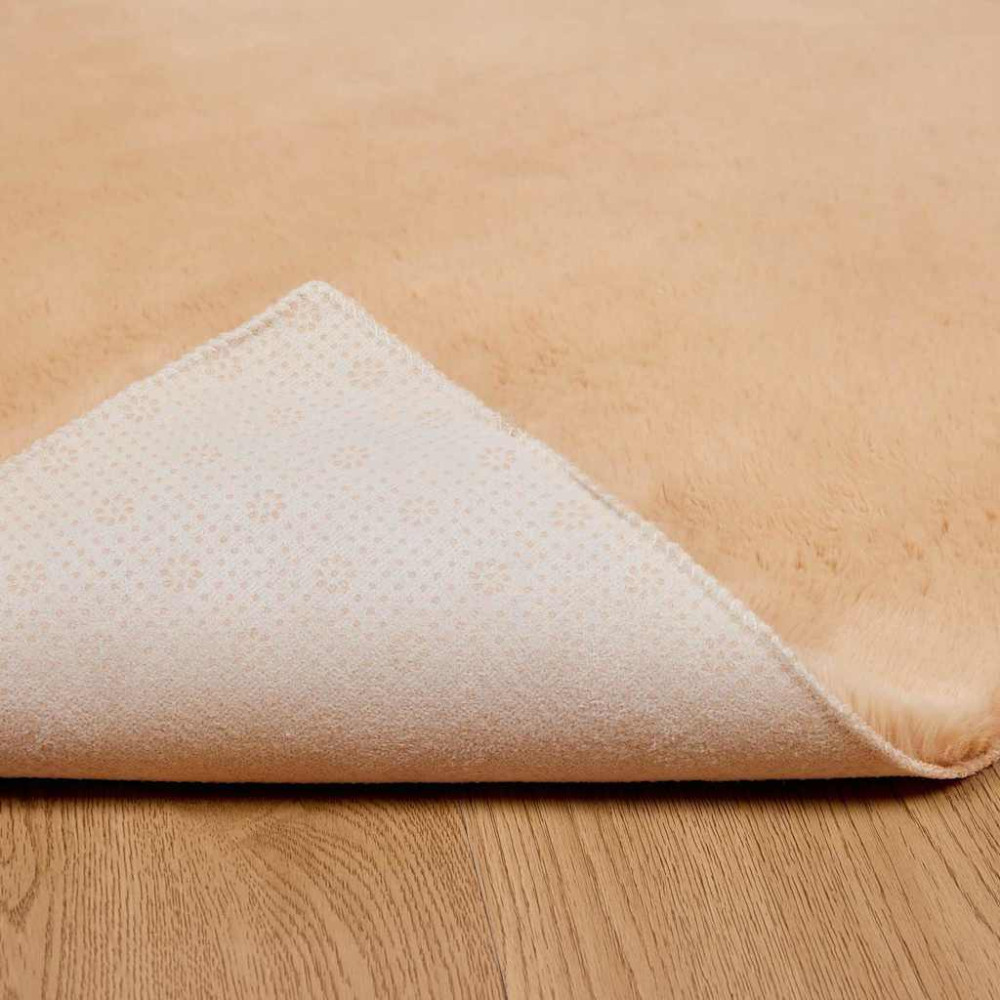Produktbild för Halkfri matta i konstgjord kaninfäll OLITE Taupe 120 x 120 cm