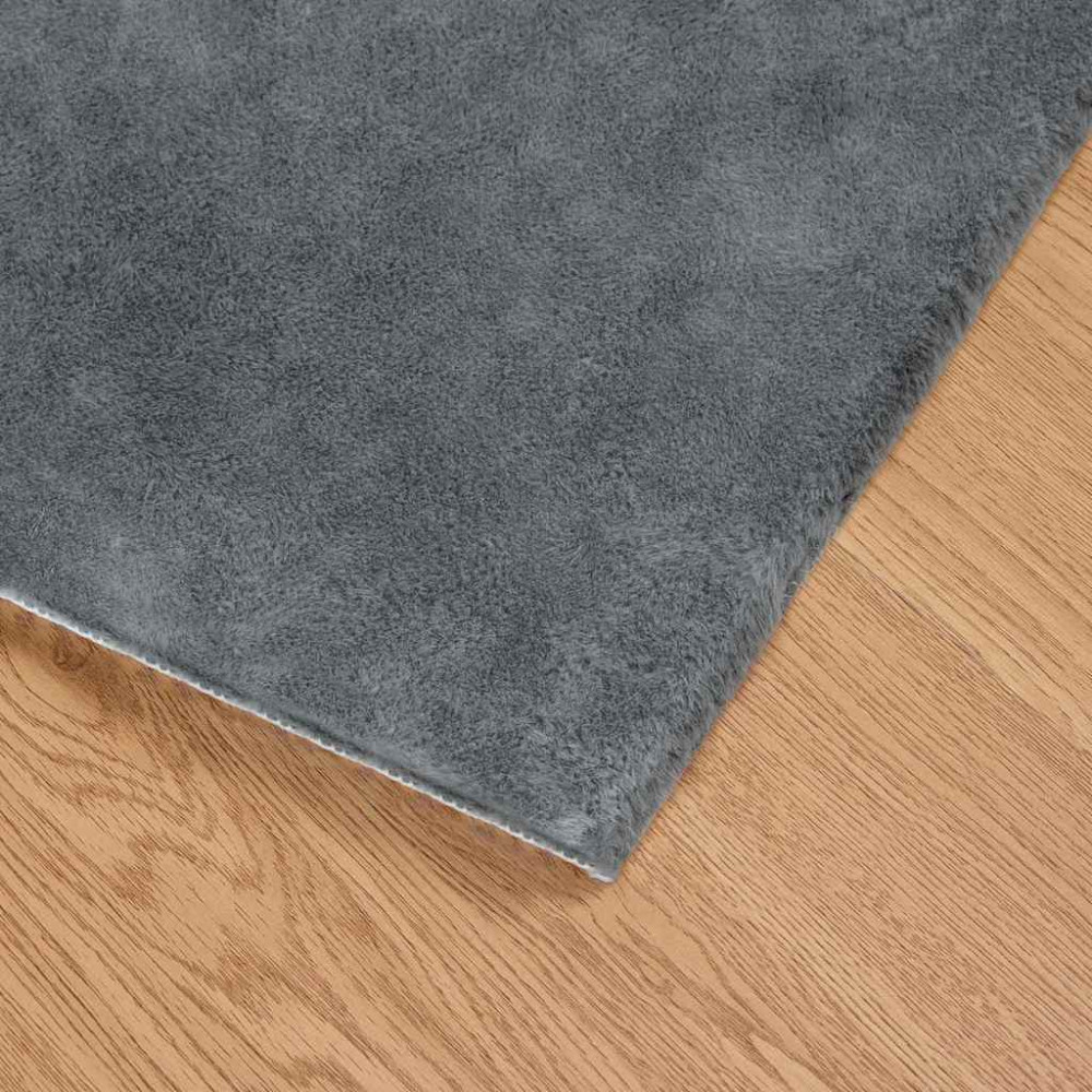 Produktbild för Halkfri matta i konstgjord kaninfäll OLITE Antracit 80 x 250 cm