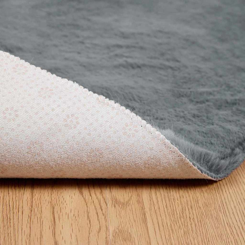 Produktbild för Halkfri matta i konstgjord kaninfäll OLITE Antracit Ø 120 cm