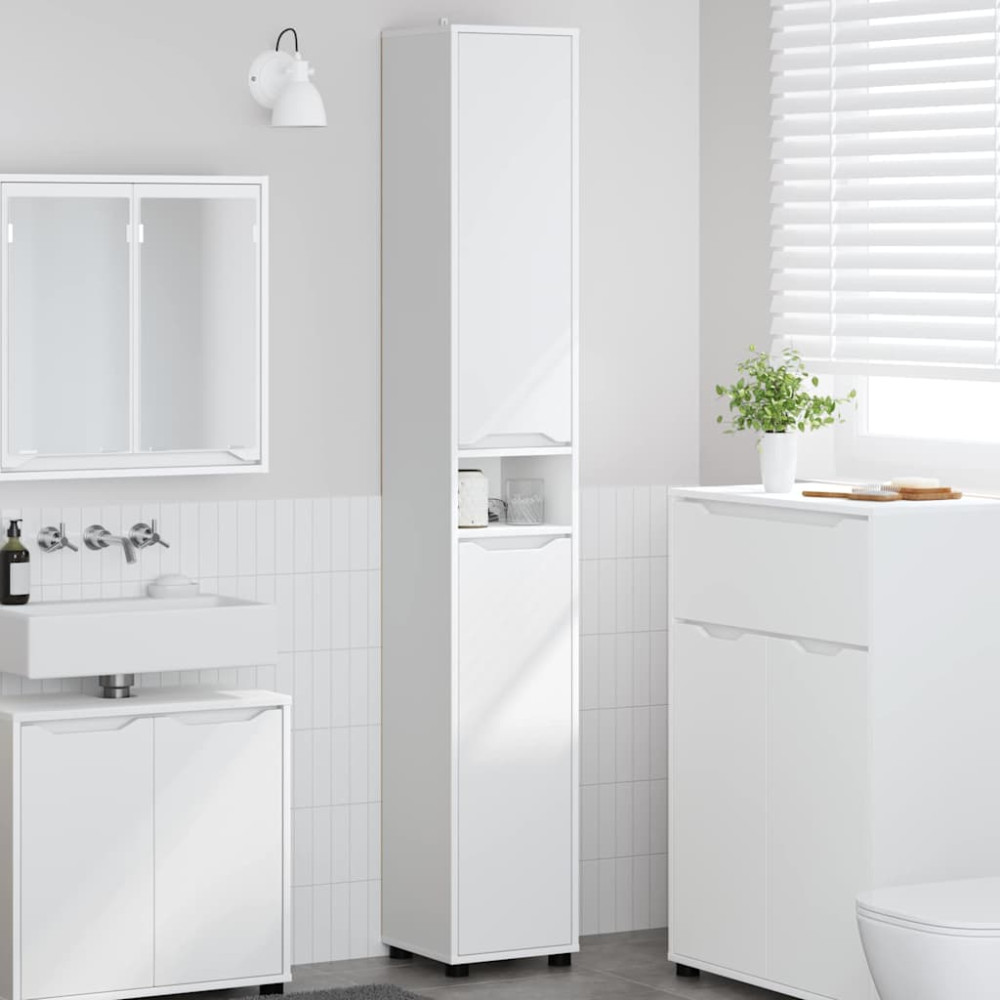 Produktbild för Badrumsskåp med hylla Vit 30,5 x 30 x 195 cm Konstruerat trä
