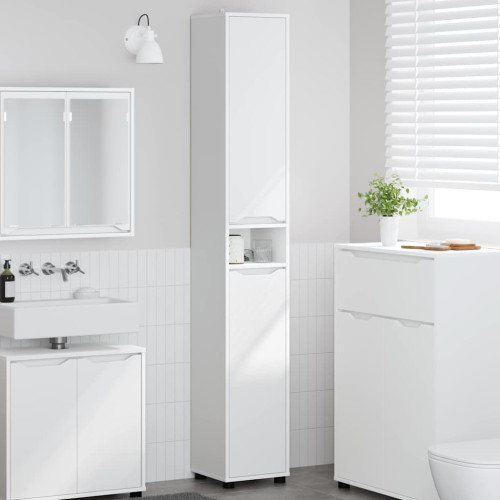 vidaXL Badrumsskåp med hylla Vit 30,5 x 30 x 195 cm Konstruerat trä