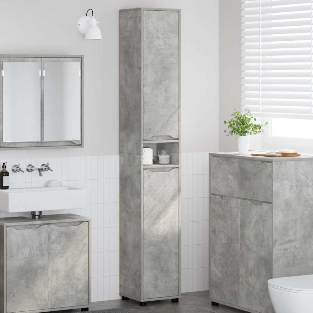 Produktbild för Badrumsskåp Betonggrå 30,5 x 30 x 195 cm Konstruerat trä