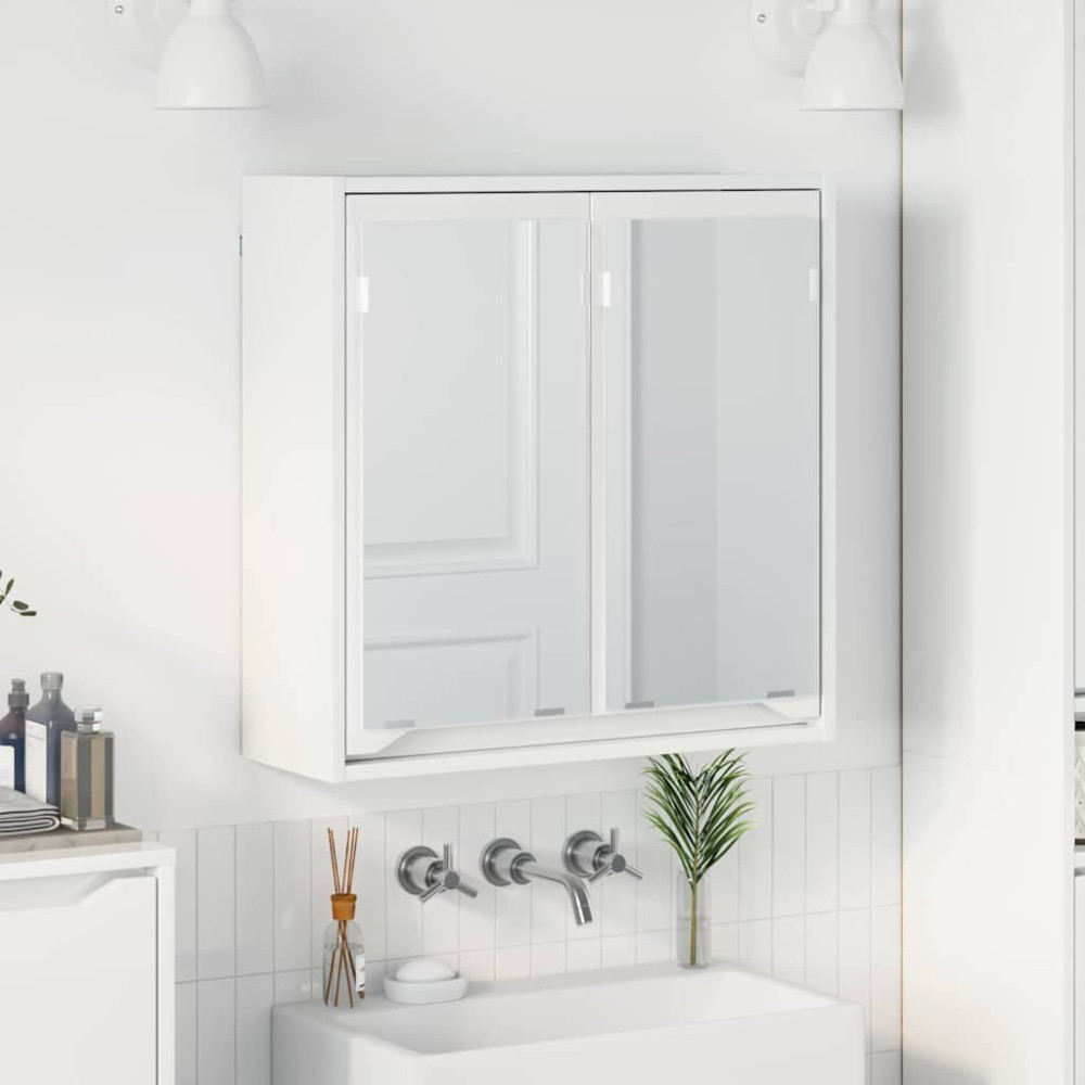 Produktbild för Badrumsspegelskåp med hylla Högblanka vita 60 x 20 x 60 cm