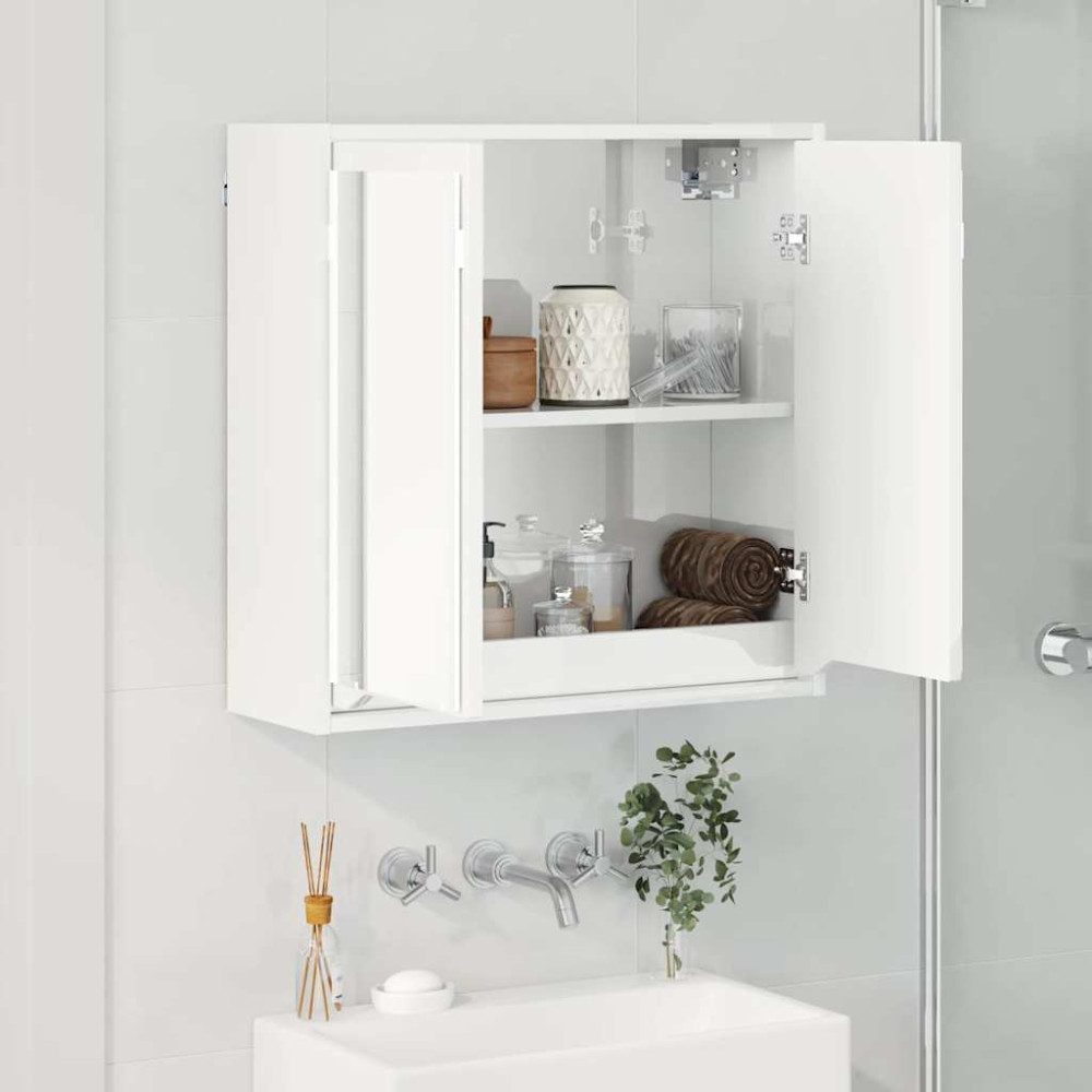 Produktbild för Badrumsspegelskåp med hylla Högblanka vita 60 x 20 x 60 cm