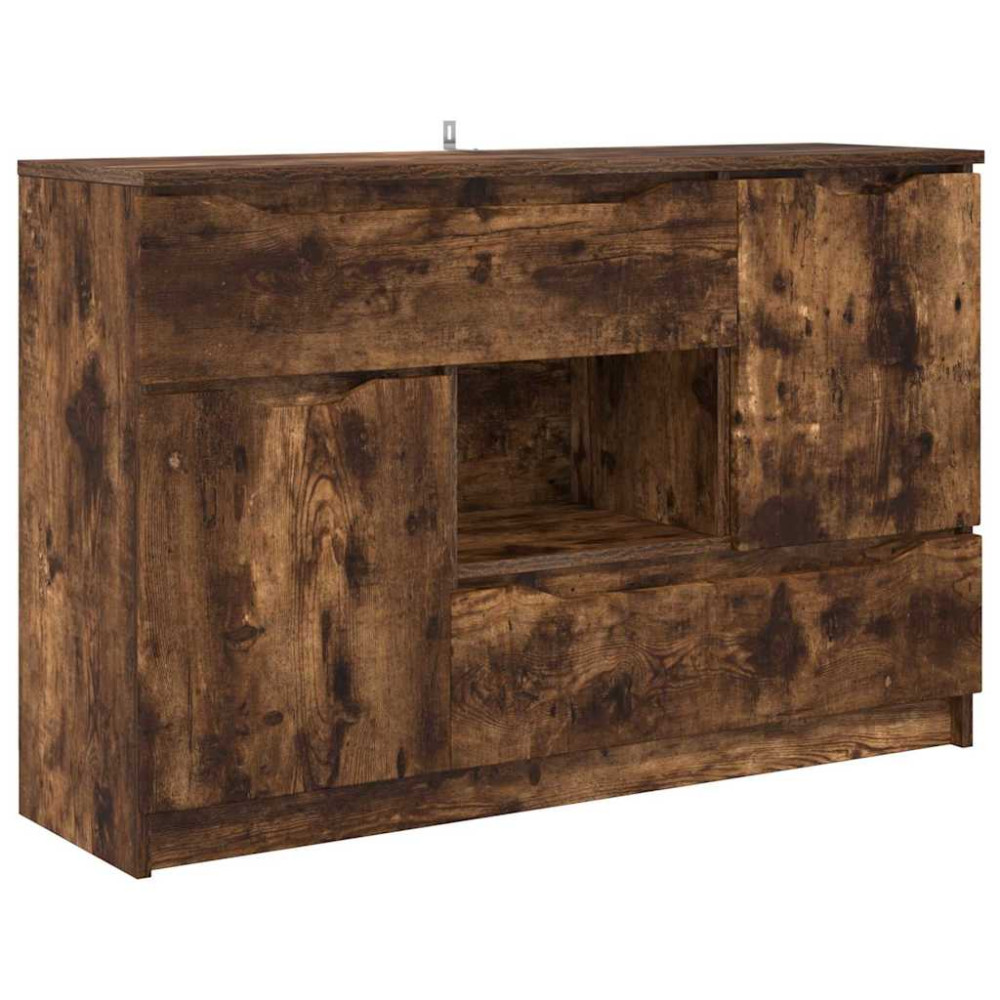 Produktbild för Sideboard med låda Rökt ek 100 x 30 x 65,6 Konstruerat trä