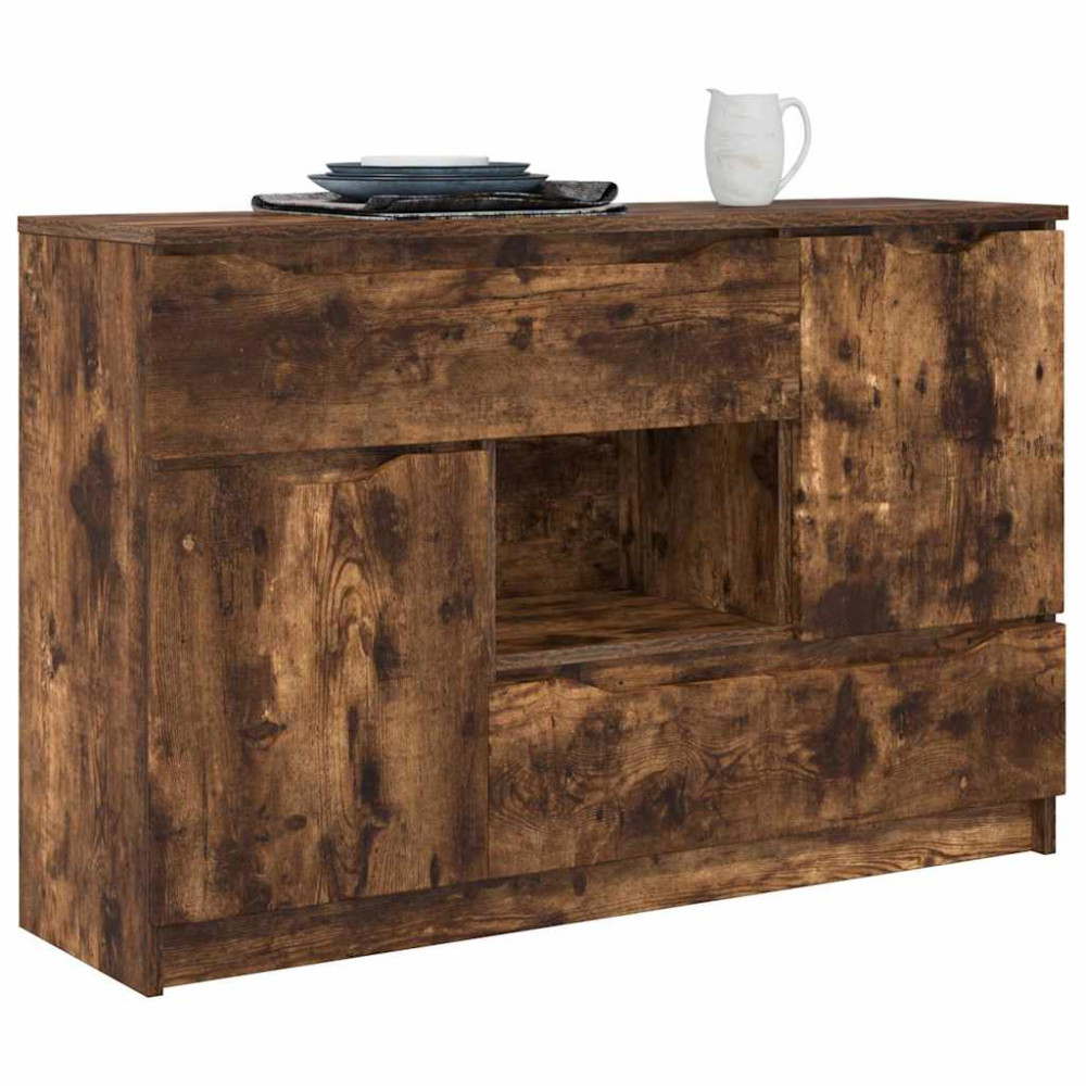 Produktbild för Sideboard med låda Rökt ek 100 x 30 x 65,6 Konstruerat trä