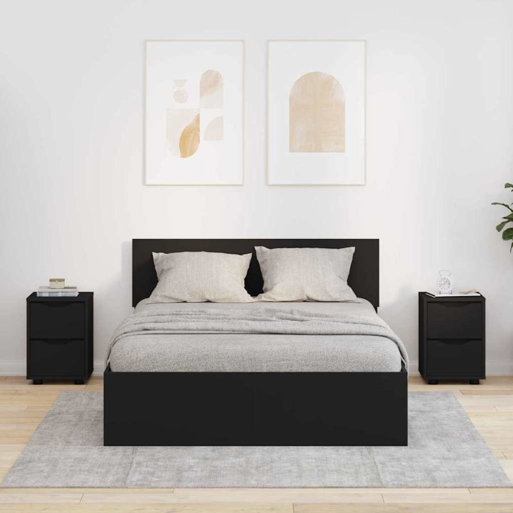 Produktbild för Sängbord med låda 2 pcs Svart 30,5 x 30 x 43 cm Konstruerat trä