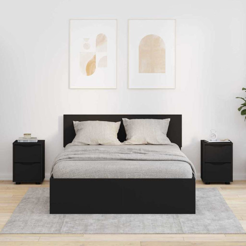 vidaXL Sängbord med låda 2 pcs Svart 30,5 x 30 x 43 cm Konstruerat trä