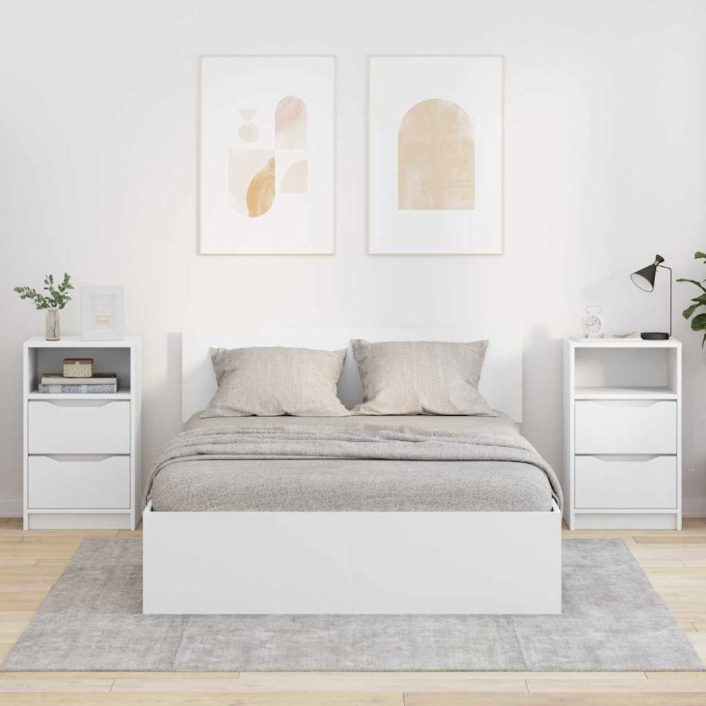 Produktbild för Sängbord med låda 2 pcs Vit 40 x 30 x 467 cm Konstruerat trä