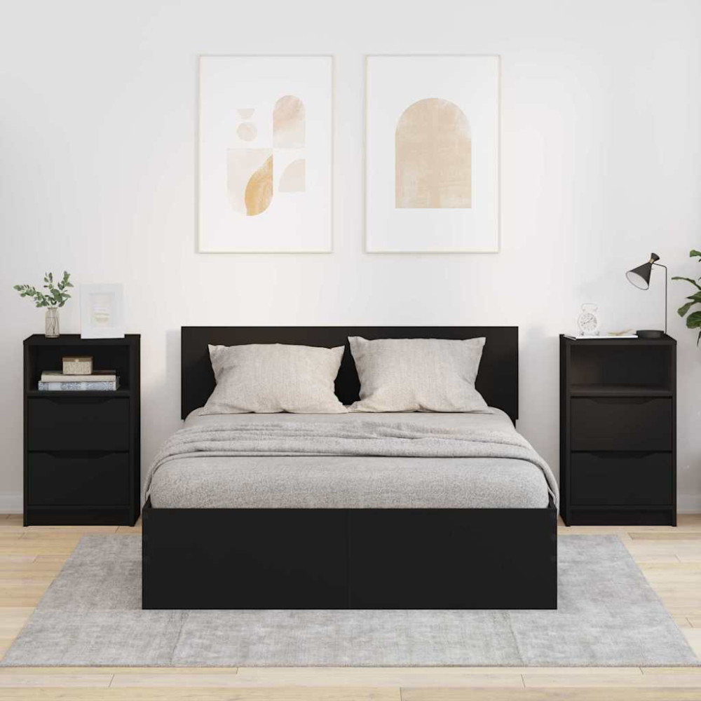 Produktbild för Sängbord med låda 2 pcs Svart 40 x 30 x 467 cm Konstruerat trä