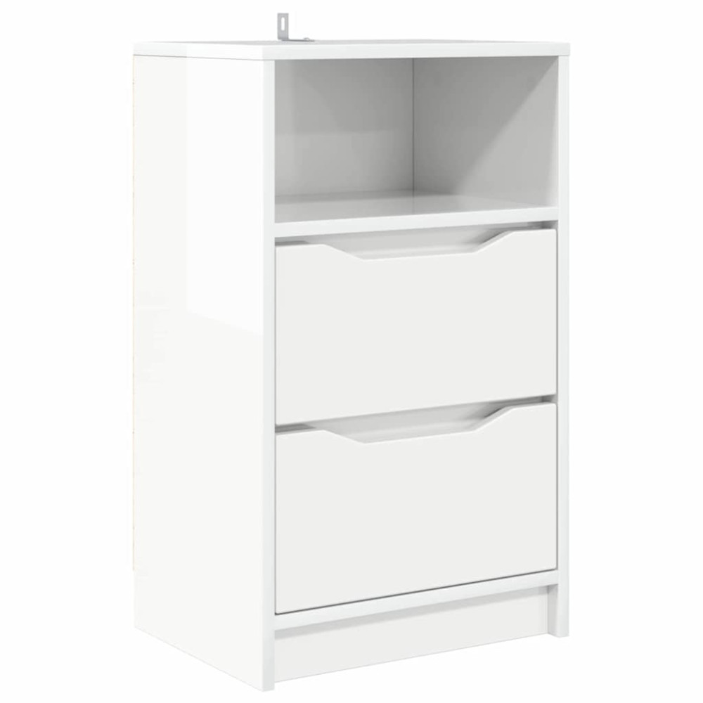 Produktbild för Sängbord Högblanka vita 40 x 30 x 467 cm Konstruerat trä