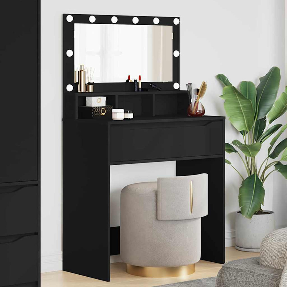 Produktbild för Sängrum Smyckesbord Svart 80 x 39,6 x 135 cm Konstruerat trä