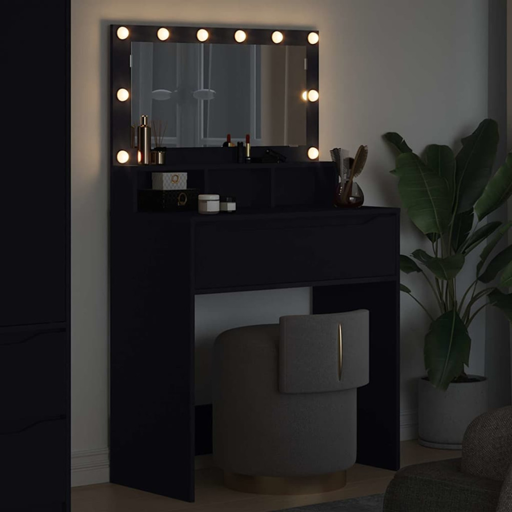 Produktbild för Sängrum Smyckesbord Svart 80 x 39,6 x 135 cm Konstruerat trä
