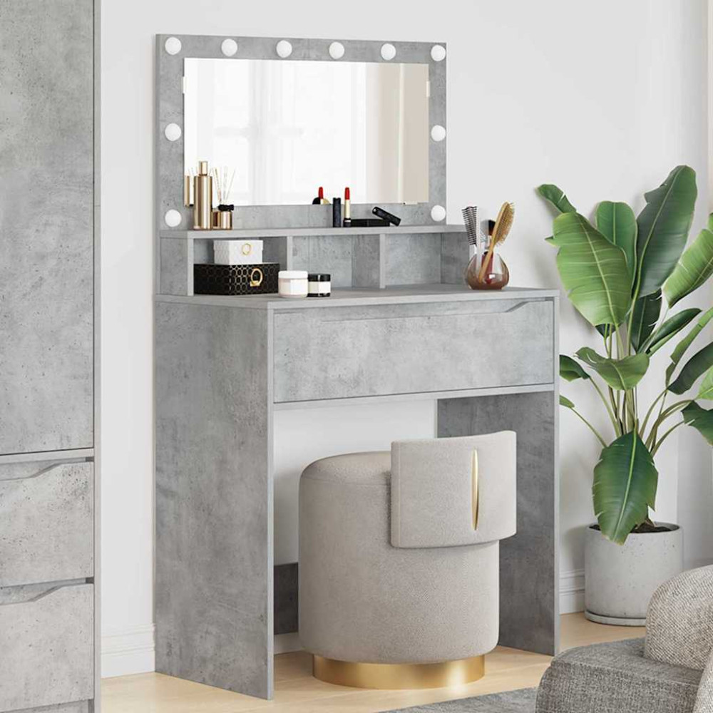 Produktbild för Sängrum Smyckesbord med låda Betonggrå 80 x 39,6 x 135 cm