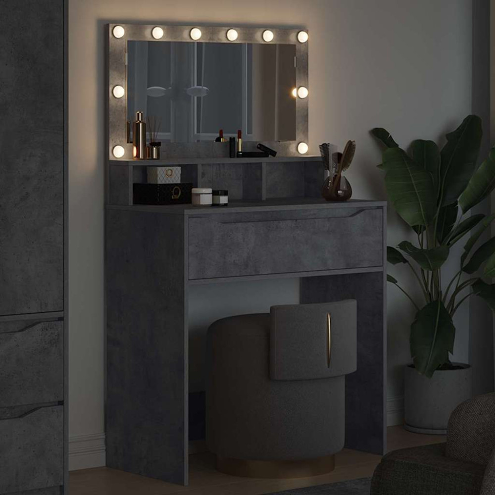 Produktbild för Sängrum Smyckesbord med låda Betonggrå 80 x 39,6 x 135 cm