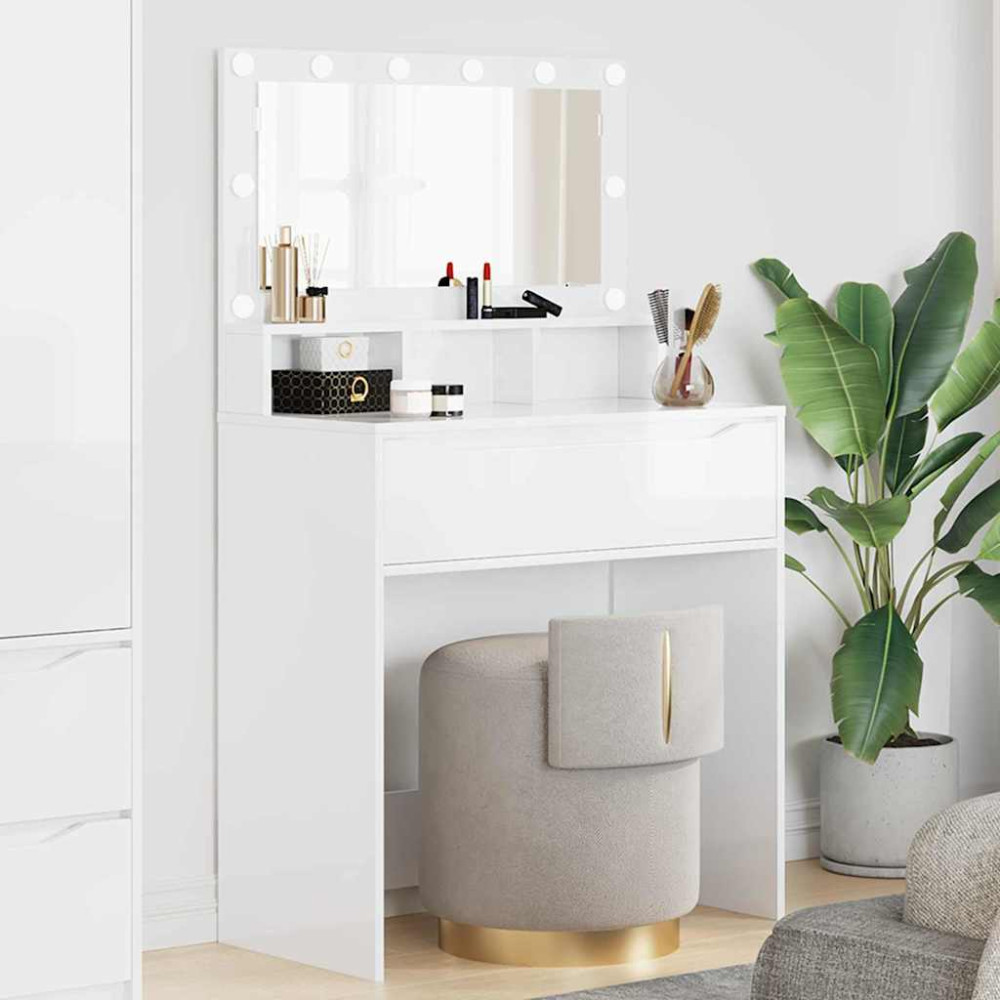 Produktbild för Sängrum Smyckesbord med låda Högblanka vita 80 x 39,6 x 135 cm
