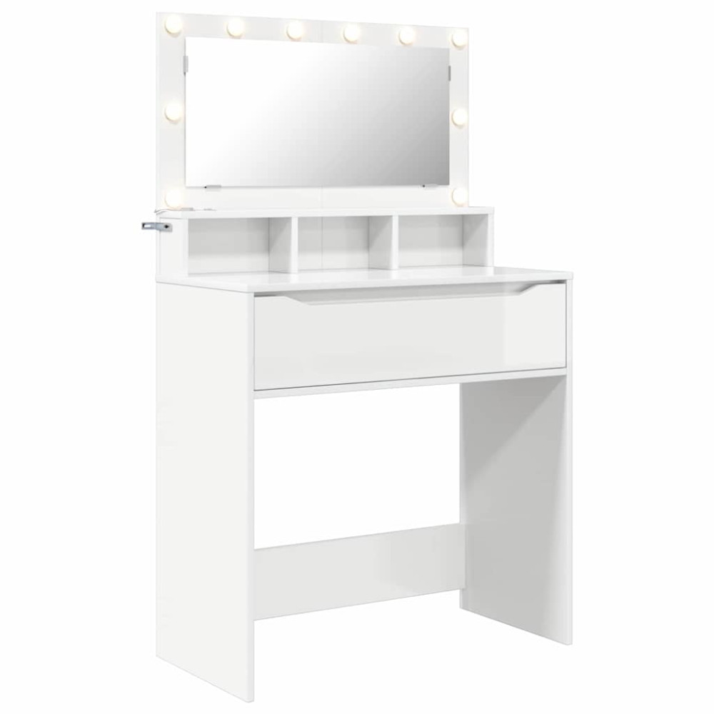 Produktbild för Sängrum Smyckesbord med låda Högblanka vita 80 x 39,6 x 135 cm