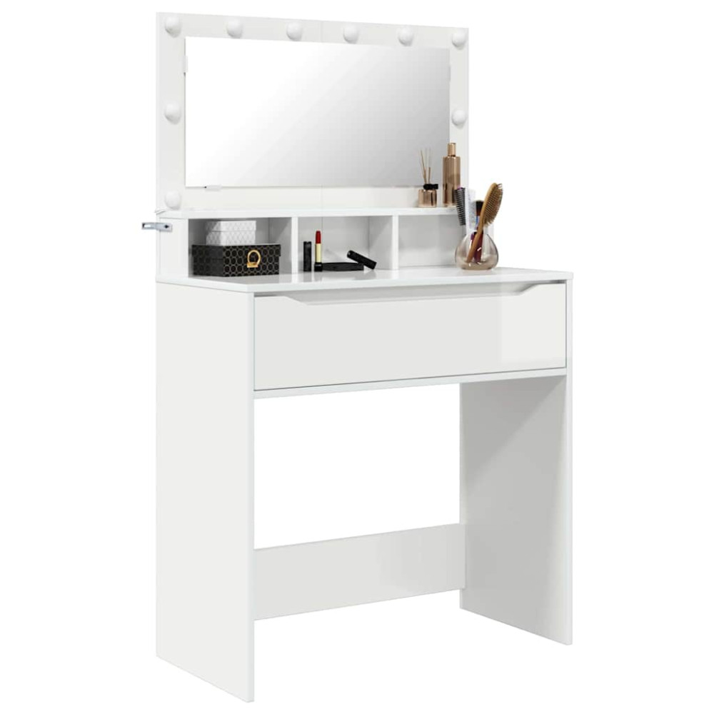 Produktbild för Sängrum Smyckesbord med låda Högblanka vita 80 x 39,6 x 135 cm