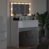 Produktbild för Sängrum Smyckesbord med låda Högblanka vita 80 x 39,6 x 135 cm