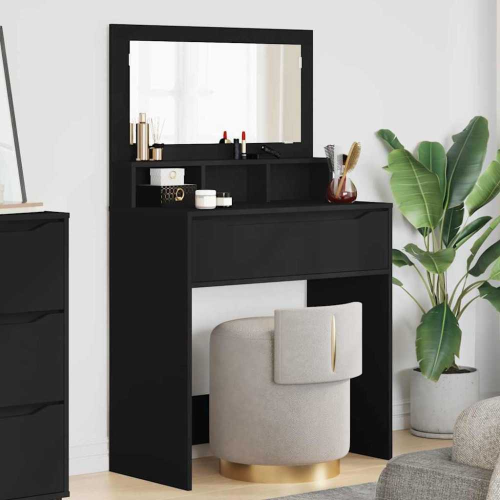 Produktbild för Sängrum Smyckesbord Svart 80 x 39,6 x 135 cm Konstruerat trä