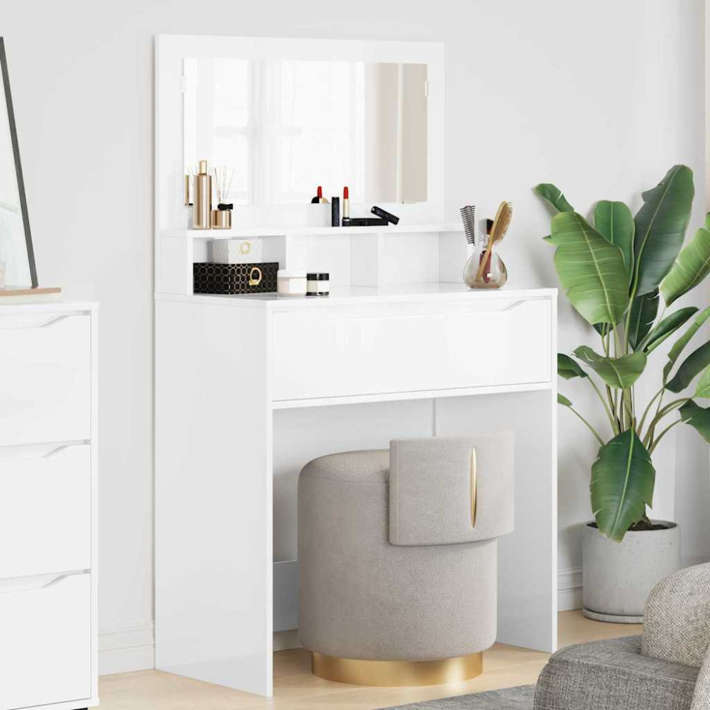 Produktbild för Sängrum Smyckesbord med låda Högblanka vita 80 x 39,6 x 135 cm