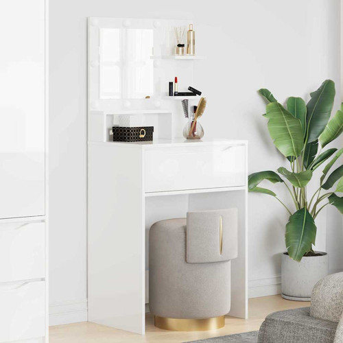 vidaXL Sängrum Smyckesbord med låda Högblanka vita 80 x 39,6 x 135 cm