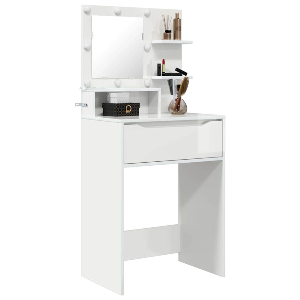 Produktbild för Sängrum Smyckesbord med låda Högblanka vita 80 x 39,6 x 135 cm