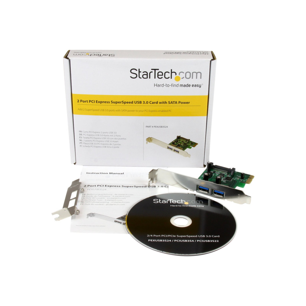 Produktbild för Startech PCI Express (PCIe) SuperSpeed USB 3.0-kortadapter med 2 portar och UASP – SATA-ström - USB-adapter - PCI Express x1 - USB 3.0 x 2