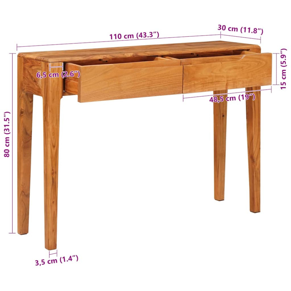 Produktbild för Konsolbord med låda Brun 110 x 30 x 80 cm Massivt Akaciaträ
