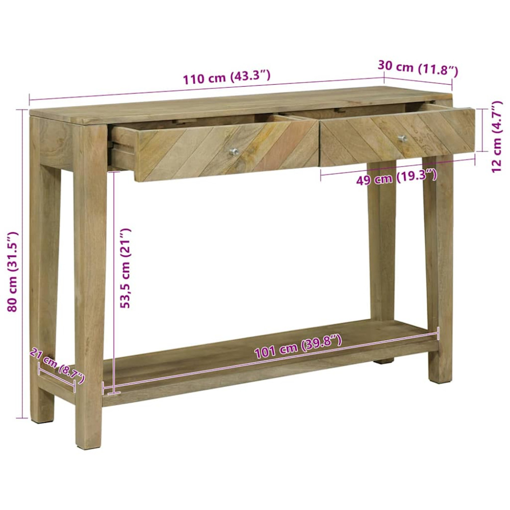 Produktbild för Konsolbord Naturlig grå 110 x 30 x 80 cm Massivt mangoträ