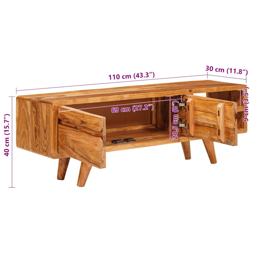 Produktbild för TV-skåp med hylla Brun 110 x 30 x 40 cm Massivt Akaciaträ