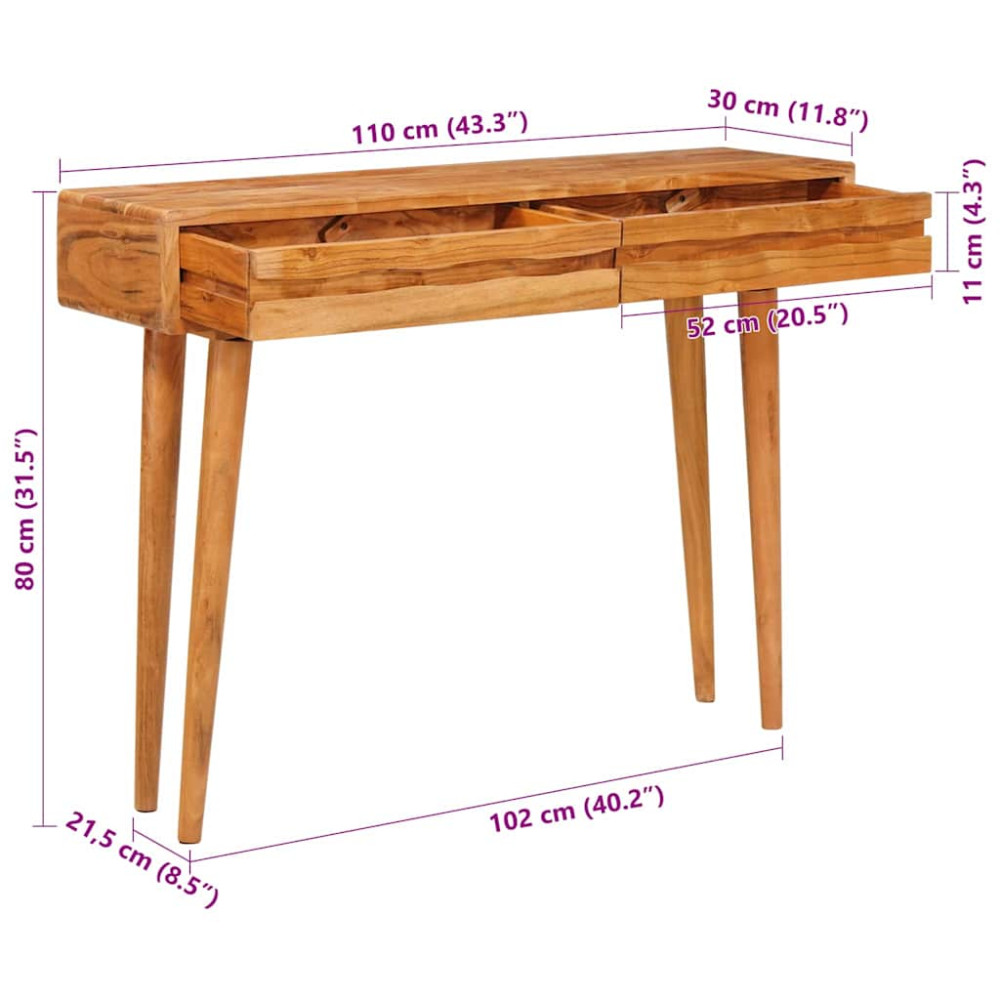 Produktbild för Konsolbord med låda Brun 110 x 30 x 80 cm Massivt Akaciaträ