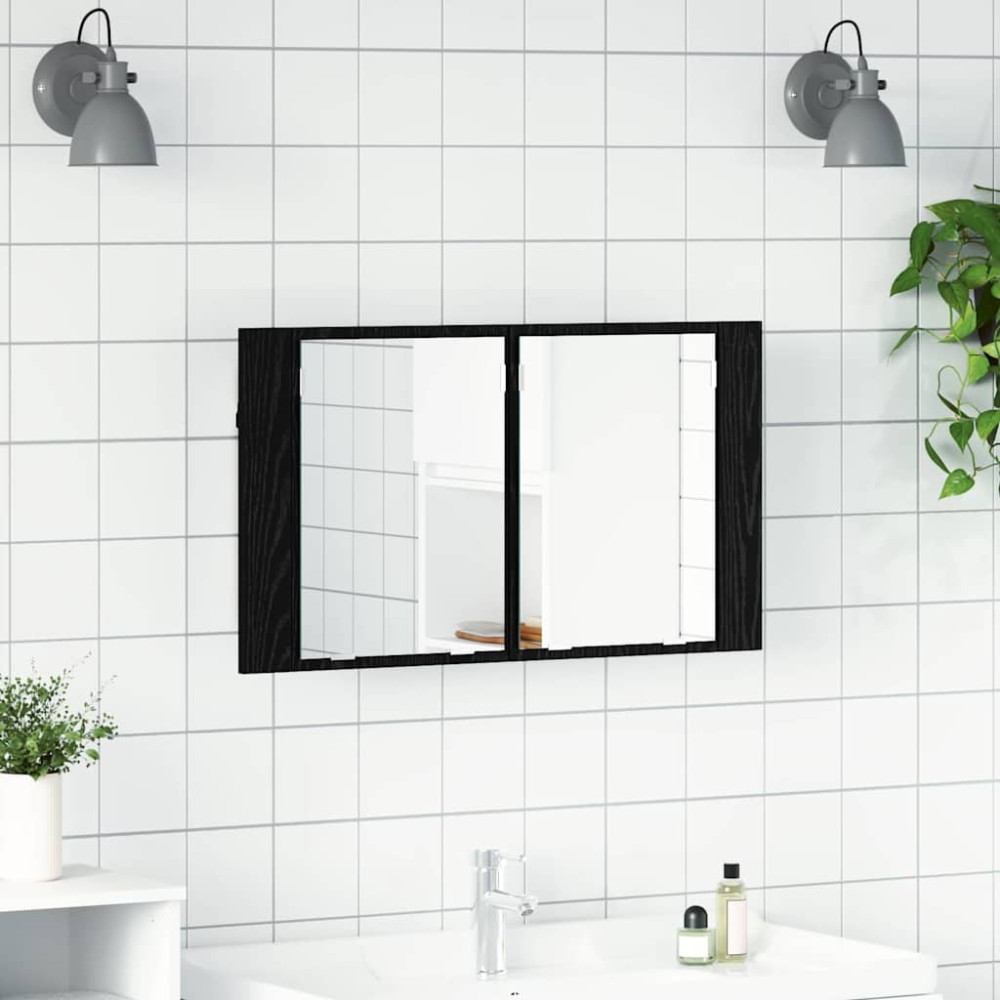 Produktbild för Badrumsspegelskåp Svart Ek 80 x 12 x 45 cm Konstruerat trä
