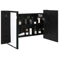 Produktbild för Badrumsspegelskåp Svart Ek 80 x 12 x 45 cm Konstruerat trä