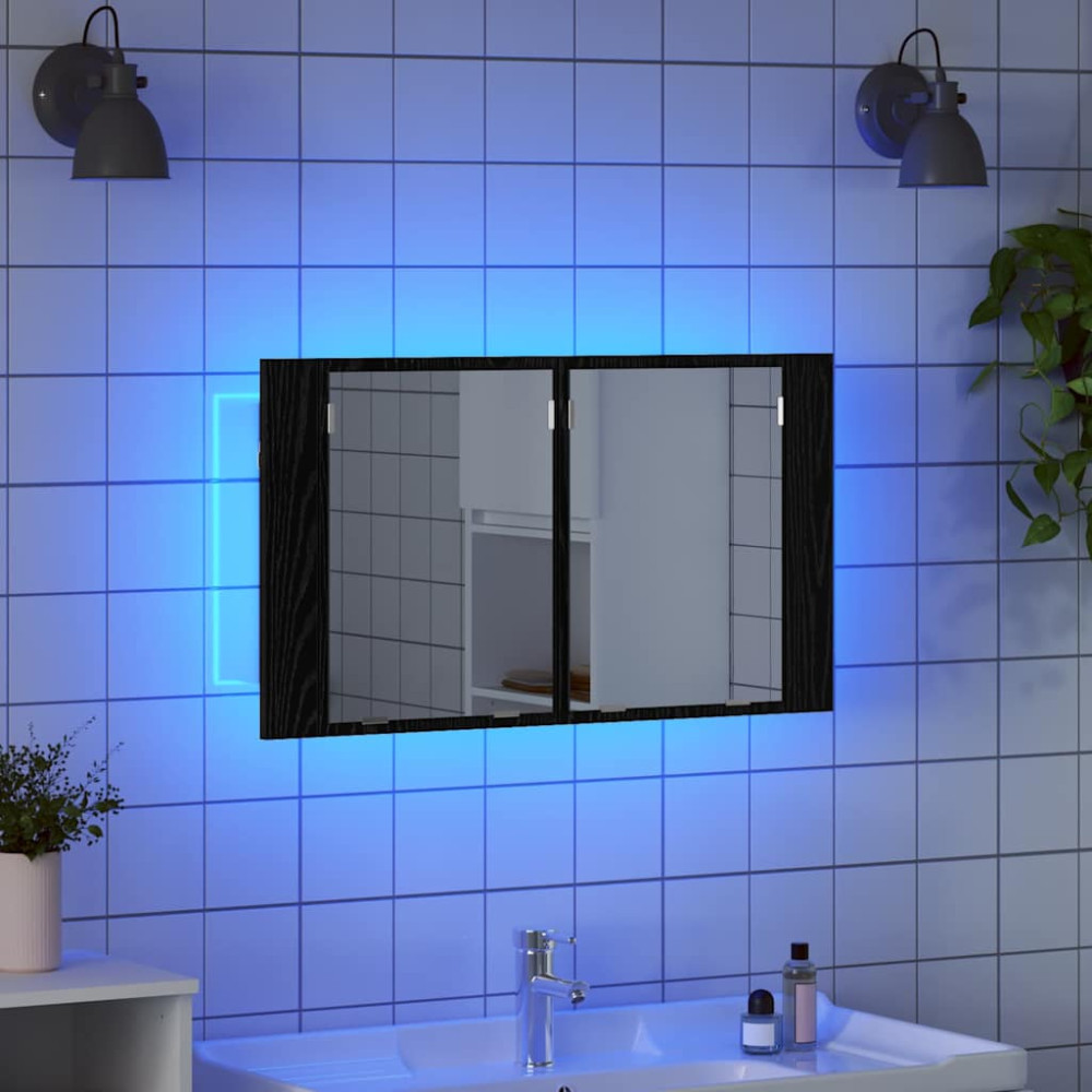 Produktbild för Badrumsspegelskåp Svart Ek 80 x 12 x 45 cm Konstruerat trä