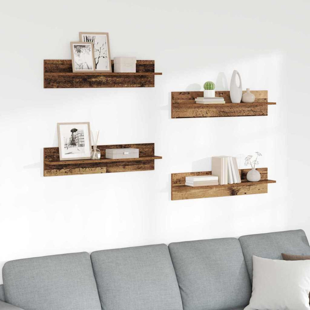 Produktbild för Vägg hyllor 4 pcs Gammalt trä 80 x 11,5 x 18 cm Konstruerat trä