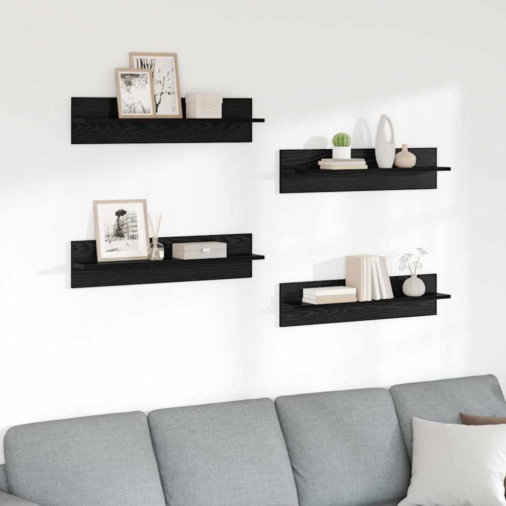 Produktbild för Vägg hyllor 4 pcs Svart Ek 80 x 11,5 x 18 cm Konstruerat trä