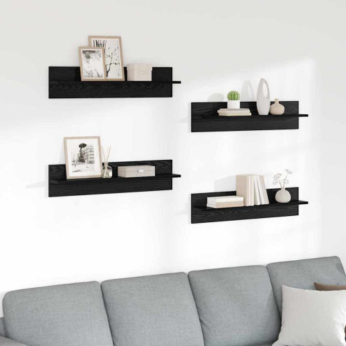 vidaXL Vägg hyllor 4 pcs Svart Ek 80 x 11,5 x 18 cm Konstruerat trä