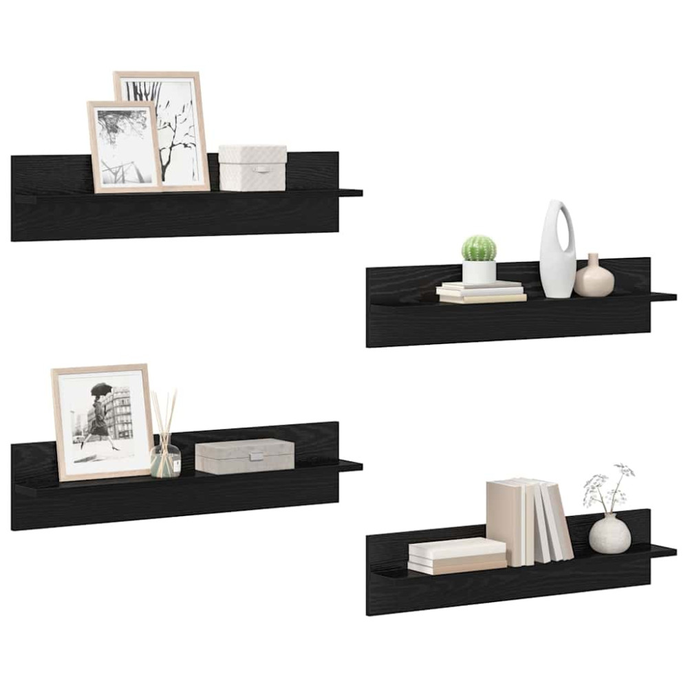 Produktbild för Vägg hyllor 4 pcs Svart Ek 80 x 11,5 x 18 cm Konstruerat trä