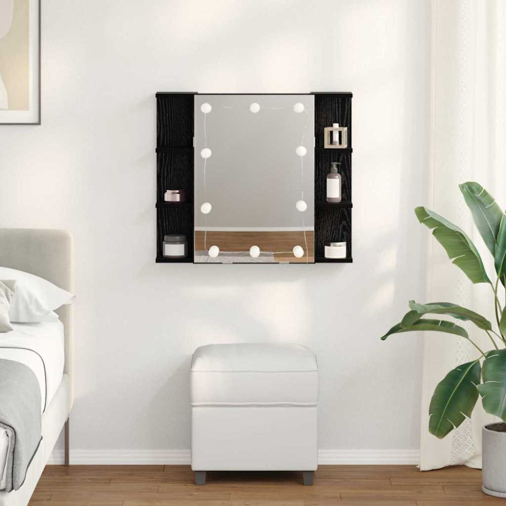 Produktbild för Spegelskåp med hylla Svart Ek 70 x 16,5 x 60 cm Konstruerat trä