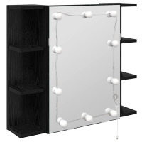 Produktbild för Spegelskåp med hylla Svart Ek 70 x 16,5 x 60 cm Konstruerat trä