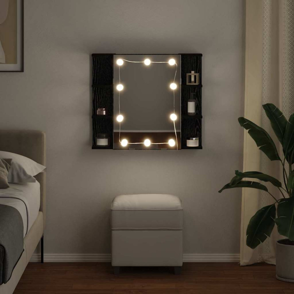 Produktbild för Spegelskåp med hylla Svart Ek 70 x 16,5 x 60 cm Konstruerat trä