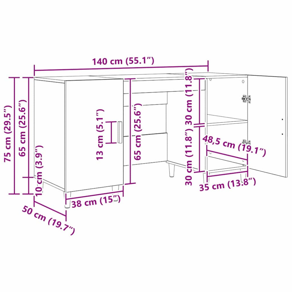 Produktbild för Skrivbord med dörr Gammalt trä 140 x 50 x 75 cm Konstruerat trä