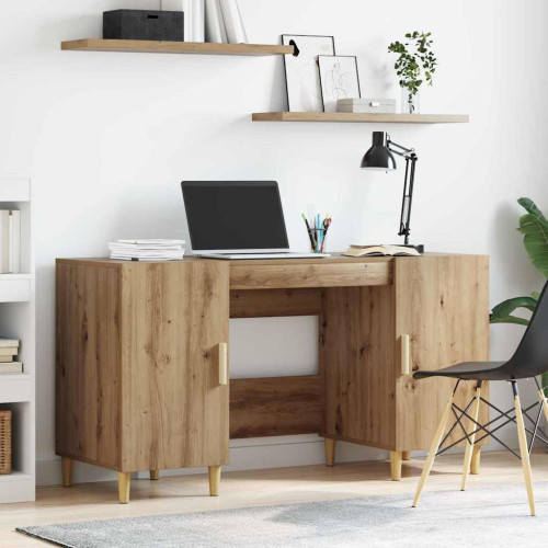 vidaXL Skrivbord med hylla Artisan Ek 140 x 50 x 75 cm Konstruerat trä