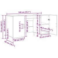Produktbild för Skrivbord med hylla Artisan Ek 140 x 50 x 75 cm Konstruerat trä