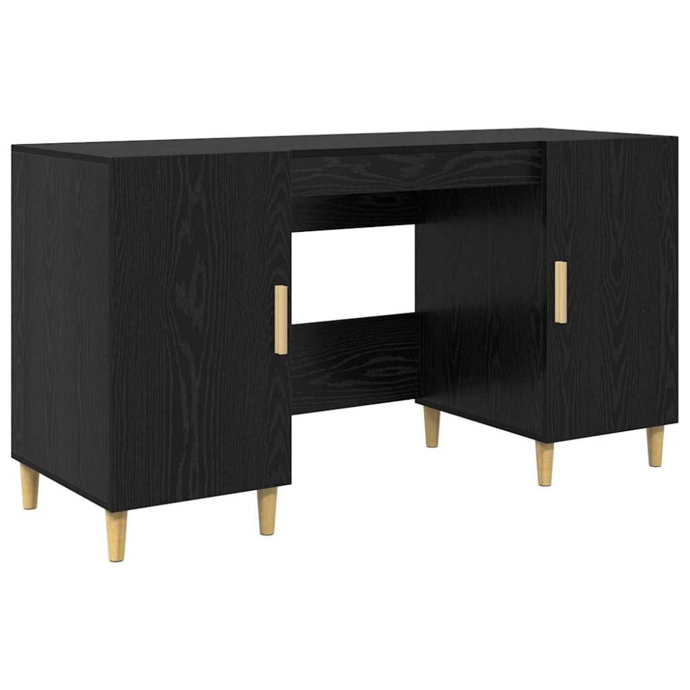 Produktbild för Skrivbord med hylla Svart Ek 140 x 50 x 75 cm Konstruerat trä