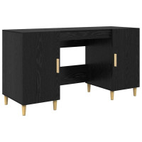 Produktbild för Skrivbord med hylla Svart Ek 140 x 50 x 75 cm Konstruerat trä