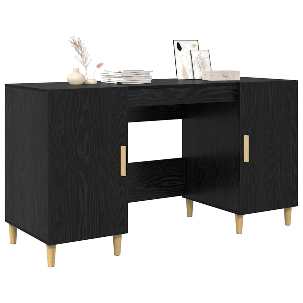 Produktbild för Skrivbord med hylla Svart Ek 140 x 50 x 75 cm Konstruerat trä